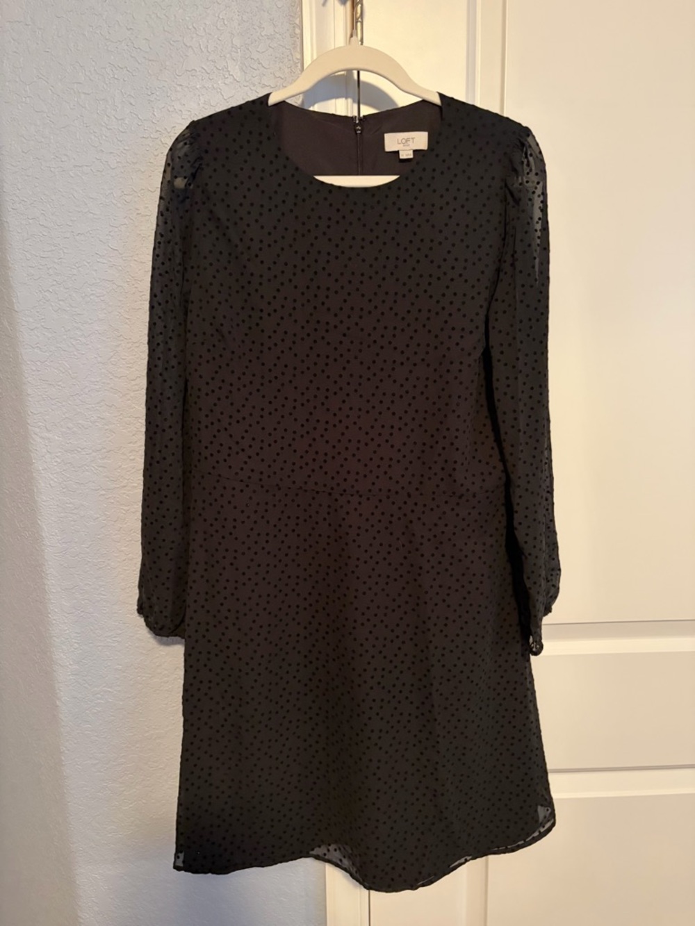 LOFT Black Dot Long Sleeve Shift Dress